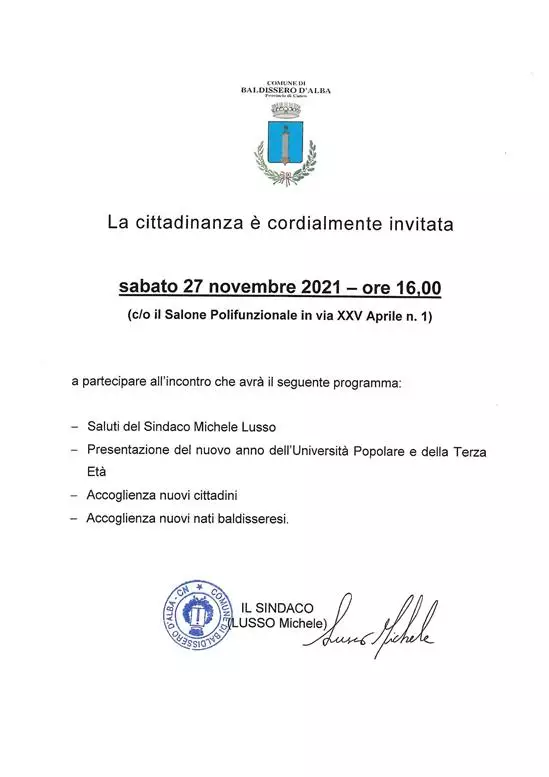 PRESENTAZIONE ANNO UNIVERSITA' TERZA ETA' E ACCOGLIENZA NUOVI CITTADINI